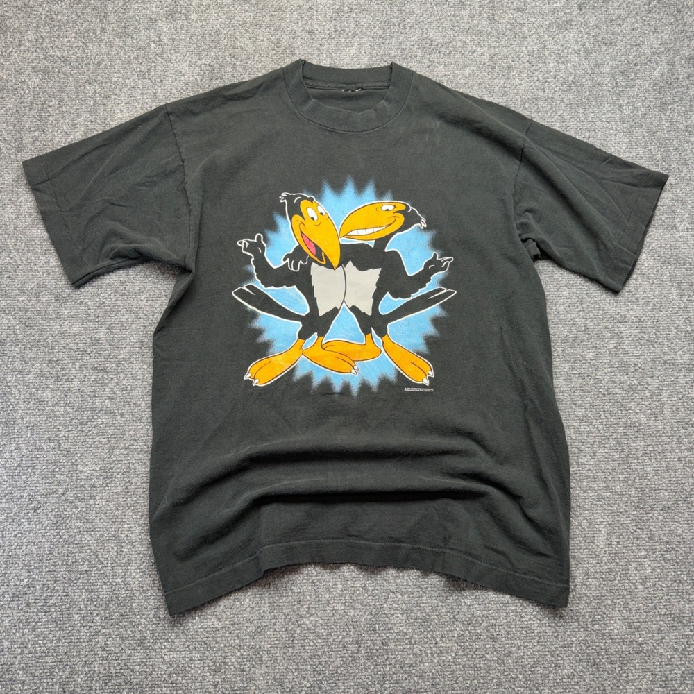 Vintage 1997 Heckle and Jeckle Cartoon Graphic T-Shirt Black Mens Large 90s Tee